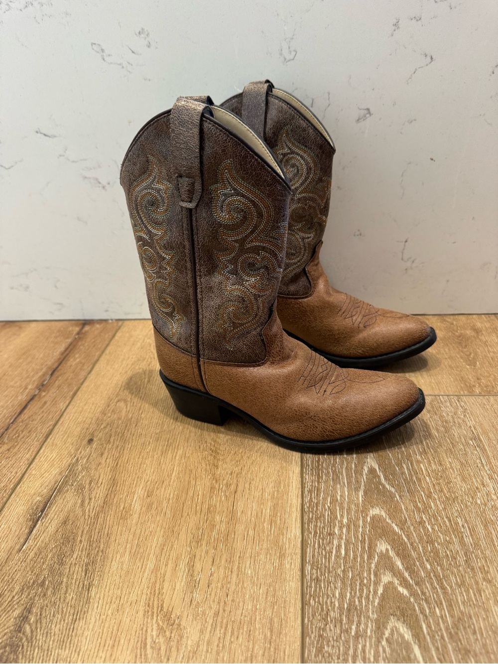 Old West Tan Kid Western Boots size 1.0 D VJ91111 - Picture 1 of 7